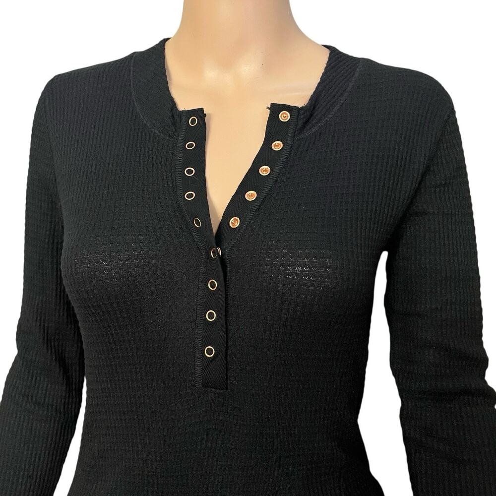 Free People Intimately One Of The Girls Henley Tshirt Medium Black Long Sleeve - Picture 2 of 8